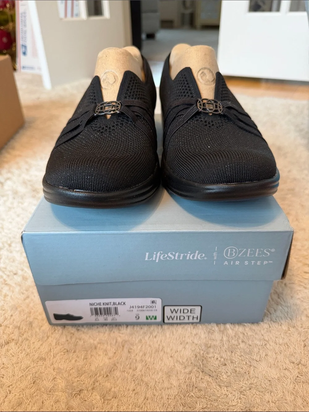 Life Stride Black Knit Slip-On Loafers — Wide Width